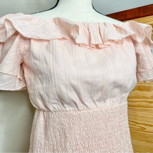 Simplee Pink Ruffle Short Sleeve Smocked Mini Dress Medium NWT - Picture 5 of 11